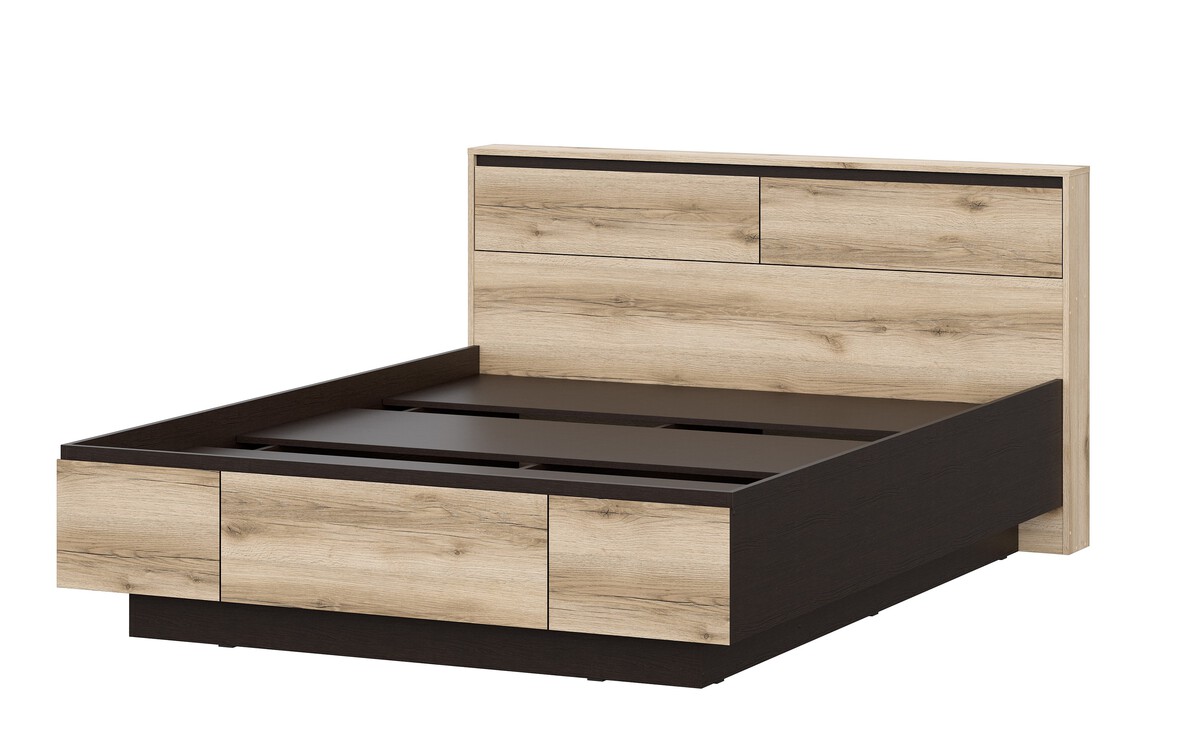 Кровать двуспальная "Берген" со столиком Серия №3 (Дуб Делано/Дуб Венге 1,6м*2м)