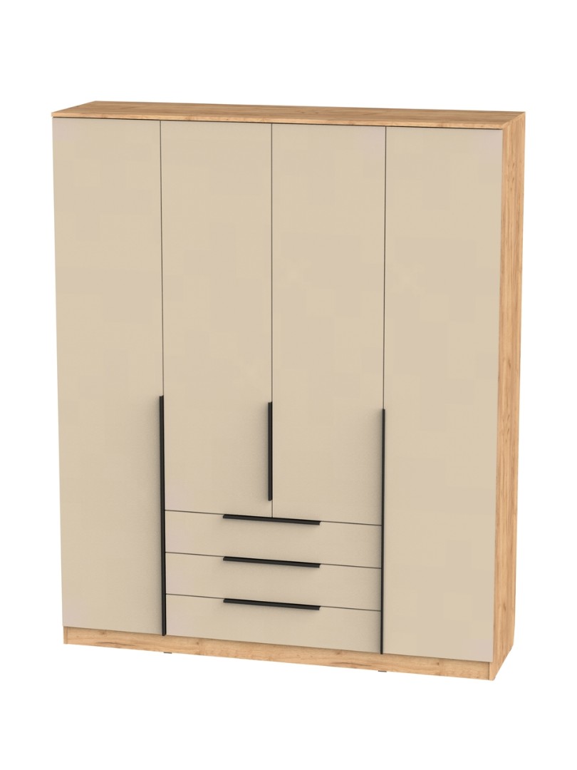 Шкаф 4-х створчатый "Дарвин" с ящиками (Кашемир/Дуб крафт золотой)