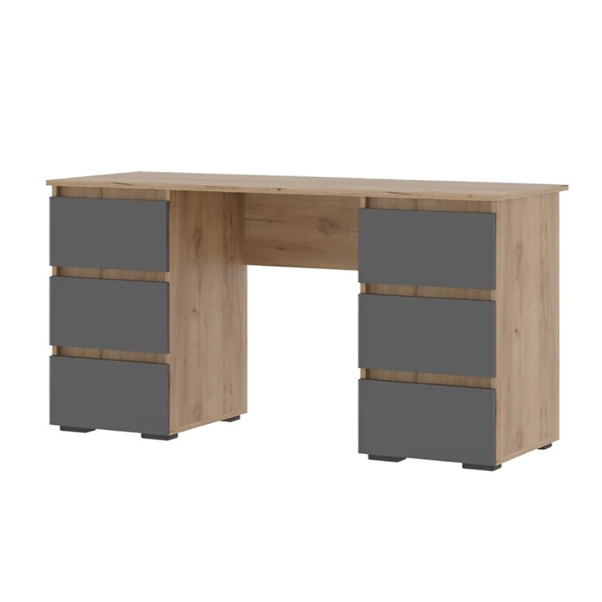 Стол письменный "Люмо" с ящиками ПС 02 (Хелен) (Серый Графит/Дуб Крафт золотой)