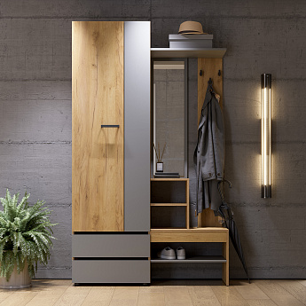 Прихожая "Абрау" (Графит Серый/Дуб золотой (Вешалка с зеркалом))