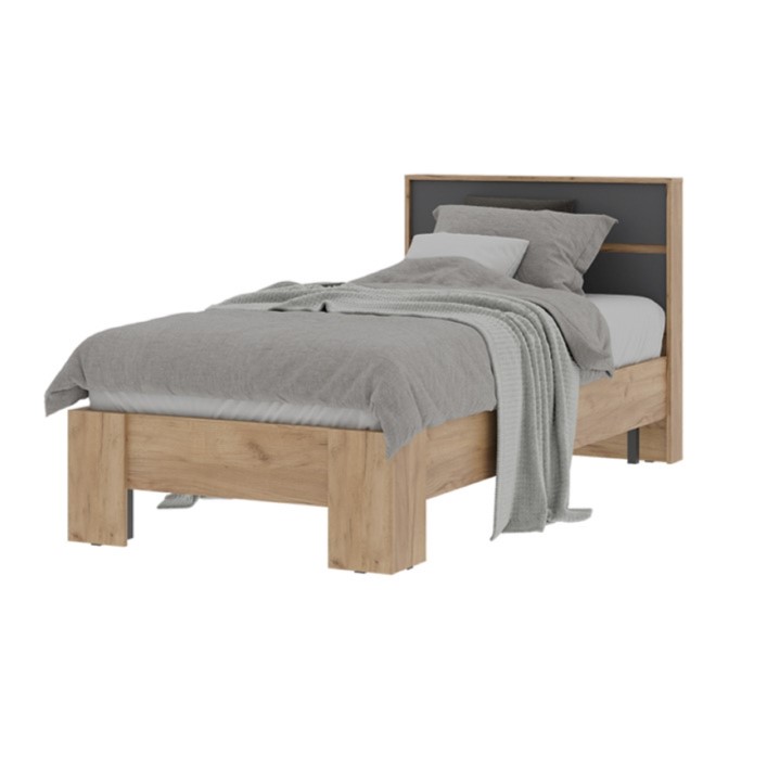 Кровать односпальная "Хелен" 0,9*2,0 (Серый Графит/Дуб Крафт золотой)