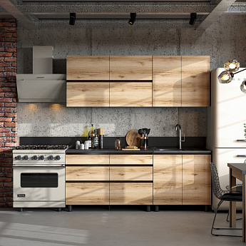 Кухня "Берген Симпл" 2.0м (Дуб Венге/Дуб Делано/Черный)