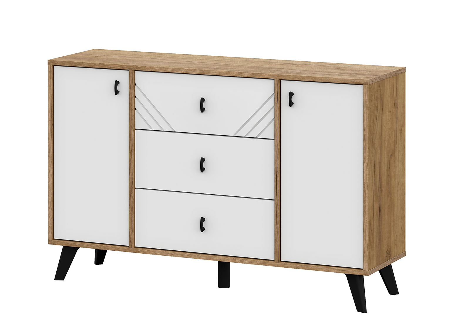 Комод "Байкал" МДФ, 3 ящика 2 створки (Белый/Дуб золотой)