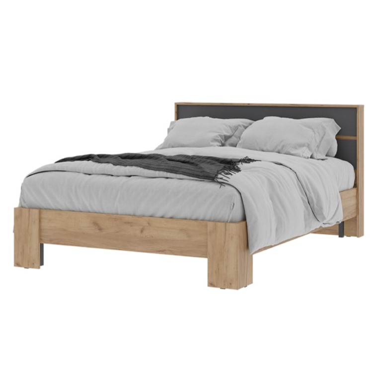 Кровать двуспальная "Люмо" 1,4*2,0 9 (Хелен) (Серый Графит/Дуб Крафт золотой)