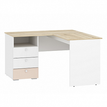 Стол письменный "Банни НМ 041.41" угловой (на обе стороны) (Белый/Дуб сонома/Бисквит)