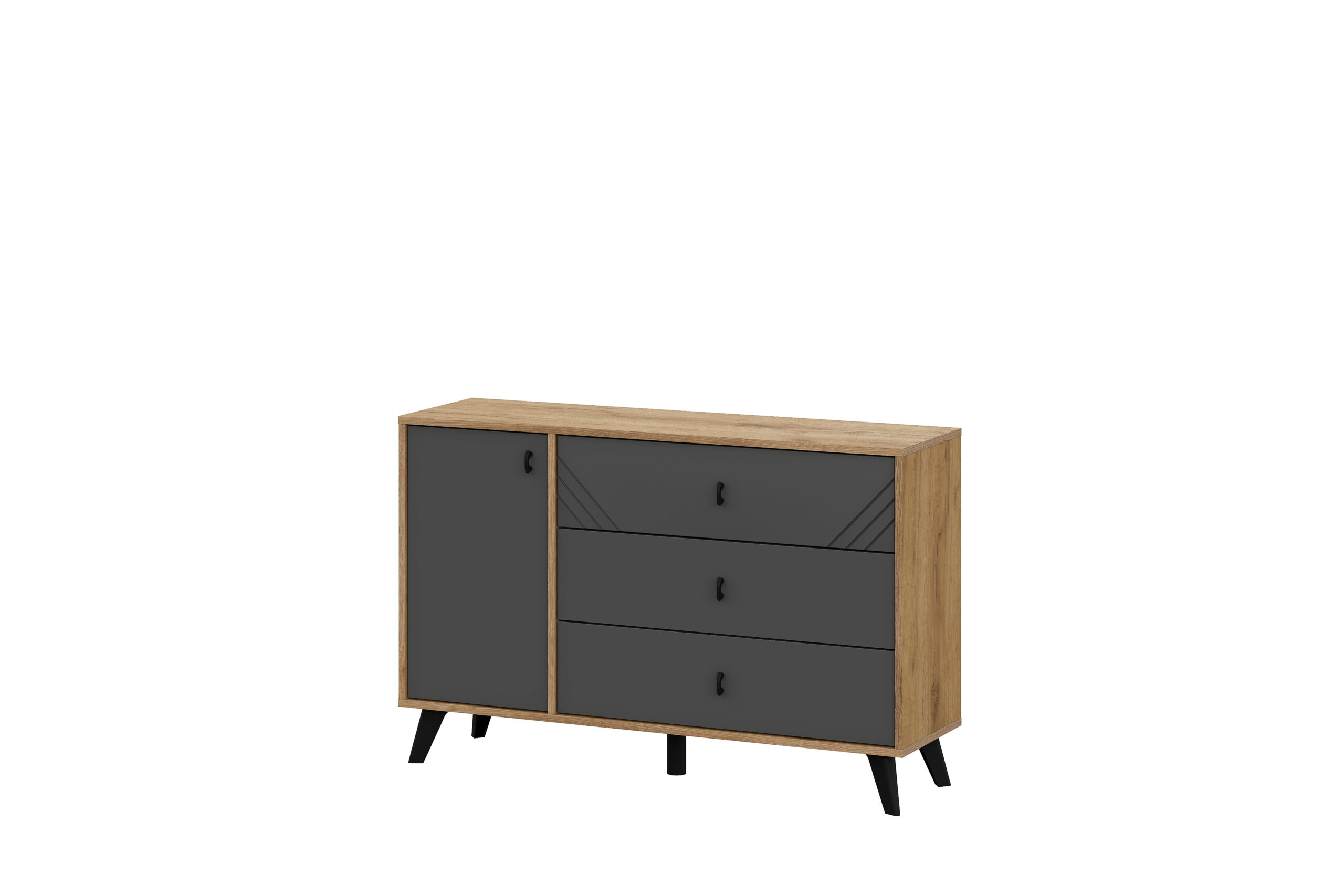 Комод "Байкал" МДФ, 3 ящика 1 створка (Графит/Дуб золотой)