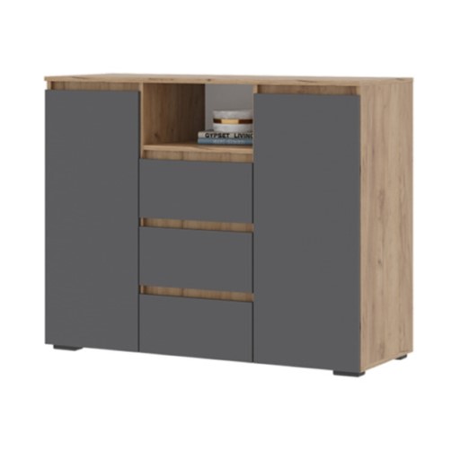 Комод "Люмо" КМ-01 3 ящика (Хелен) (Серый Графит/Дуб Крафт золотой)